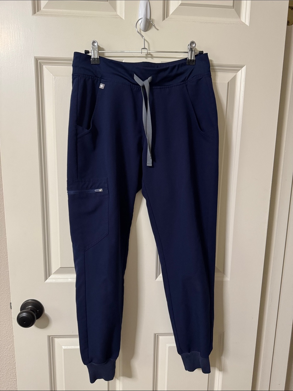 Figs Navy Scrubs Jogger Pants with Gray Drawstring